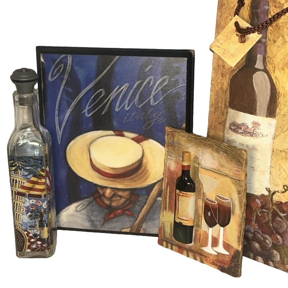 🍀 3 for $25 Kitchen Decor Wine Bar Accessories Set Rustic Italian wall art